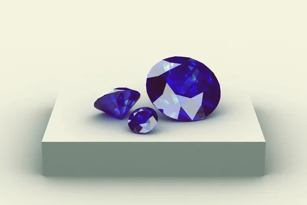 Blauer Saphir auf weißem Podium — Stockfoto