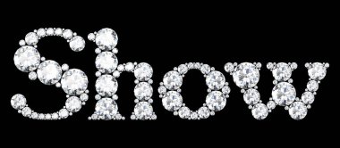 Siyah zemin 33D işlemeli elmas harflerden oluşan sözcüğü göster