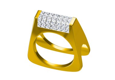 Evlilik yüzüğü beyaz arka planda. 3B görüntüleme