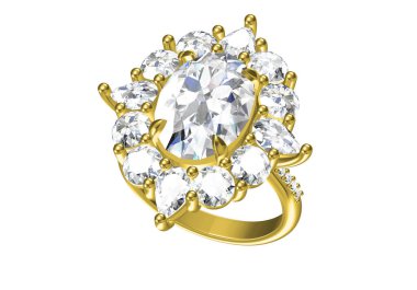 Evlilik yüzüğü beyaz arka planda. 3B görüntüleme