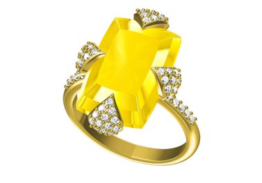 Evlilik yüzüğü beyaz arka planda. 3B görüntüleme