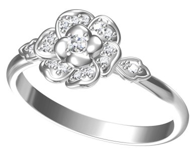 Evlilik yüzüğü beyaz arka planda. 3B görüntüleme