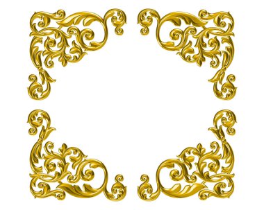 Beyaz arka planda izole edilmiş antika altın çerçeve.