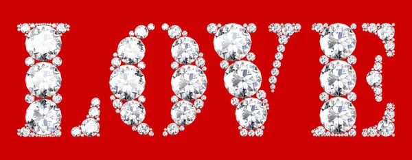 Love Word Made Diamonds Letters Red Background Rendering — Stock Photo, Image