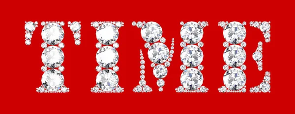 Time Word Made Diamonds Letters Red Background Rendering — Stock Photo, Image