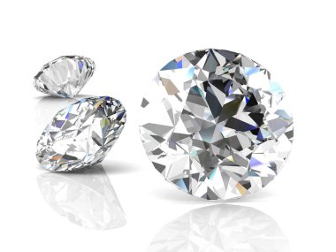 Beyaz arka planda elmaslar. 3B görüntüleme