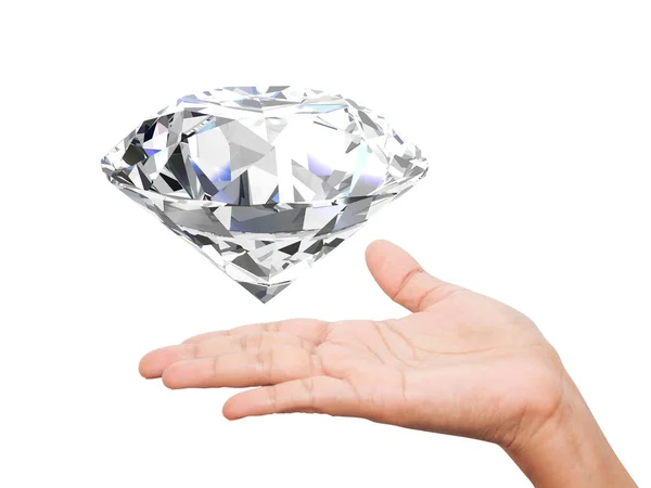 Frau Hand Hält Diamant Über Weißem Hintergrund Rendering — Stockfoto