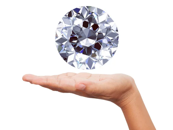 Woman Hand Holding Diamond White Background — Stock Photo, Image