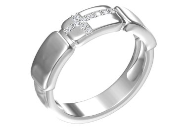 Elması olan alyans. Aşk işareti. Moda takılar. 3D Rendering