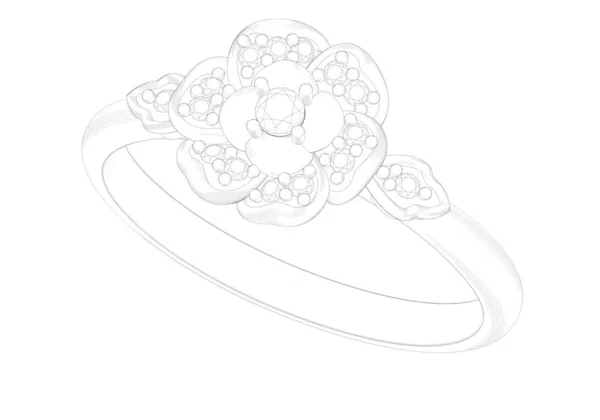Snubní Prsten Diamantem Znamení Lásky Módní Šperky Prostorové Vykreslování — Stock fotografie