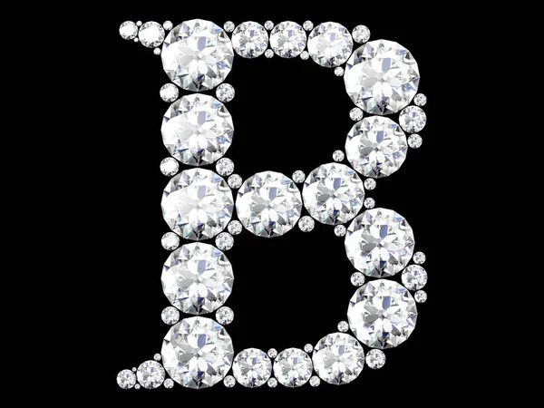 Diamantbuchstaben Mit Edelsteinen Isoliert Auf Schwarzem Rendering — Stockfoto