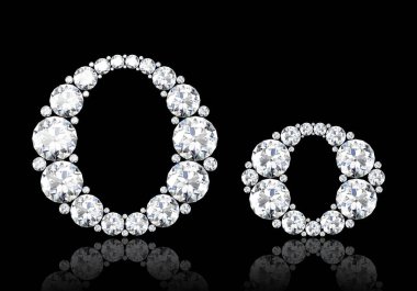 Siyah.3d render izole değerli taşlar ile elmas harfler