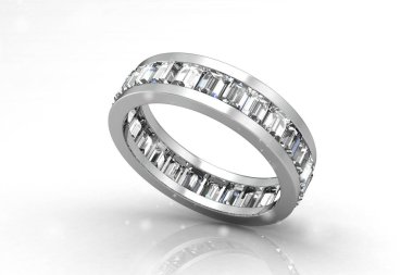 Evlilik yüzüğü beyaz arka planda. 3B görüntüleme