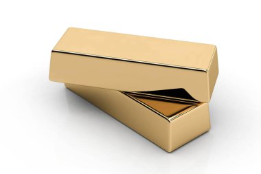 Beyaz Arkaplan 3D Görüntü Üzerine Altın Çubuk (Yükseklik Çözünürlüğü 3D Resim)
