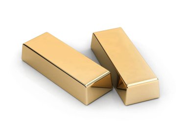 Beyaz Arkaplan 3D Görüntü Üzerine Altın Çubuk (Yükseklik Çözünürlüğü 3D Resim)