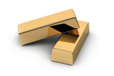 Beyaz Arkaplan 3D Görüntü Üzerine Altın Çubuk (Yükseklik Çözünürlüğü 3D Resim)