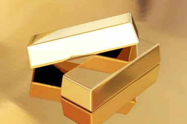 Arkaplanda altın külçeler Finansal konsept, 3D görüntüleme