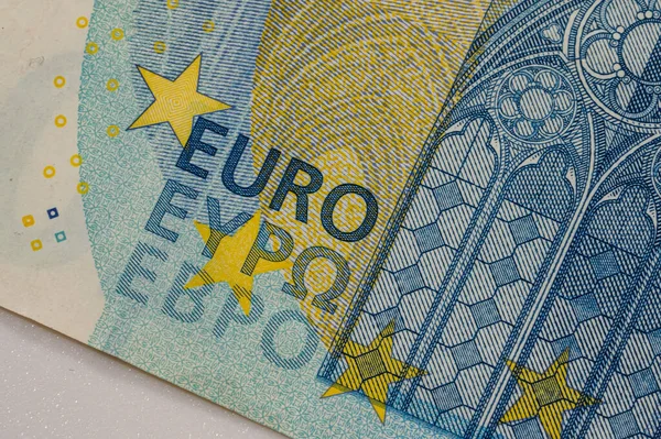 Close-up van een biljet van twintig euro. Fragment van een bankbiljet. — Stockfoto