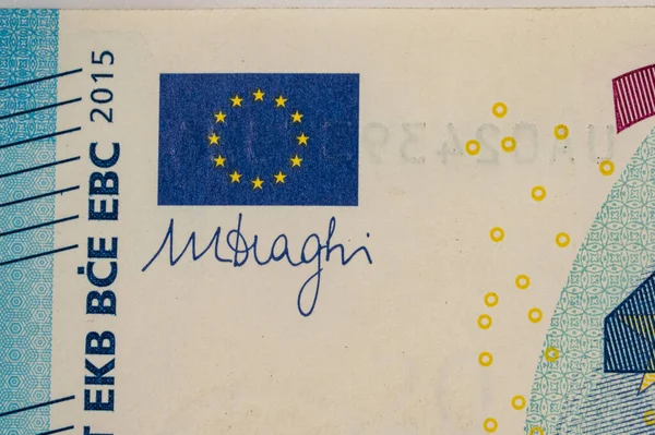 Close-up van een biljet van twintig euro. Fragment van een bankbiljet. — Stockfoto