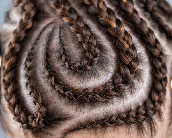 Close-up of braids on the head of a caucasian woman. — Stock Photo, Image