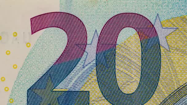 Primer plano de un billete de veinte euros. Detener movimiento. — Vídeos de Stock