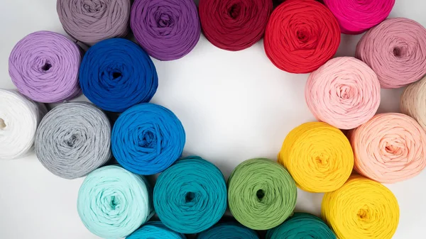 Selection of skeins of cotton yarn. Gradient of colors. — Stock Photo, Image