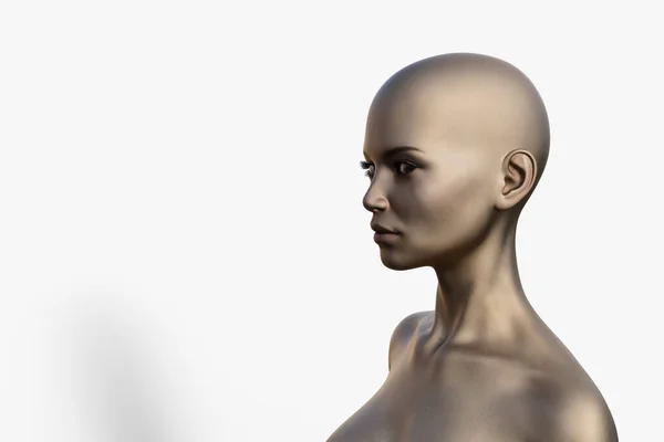 3D描绘了一个白色背景的秃头高加索女人的肖像. — 图库照片