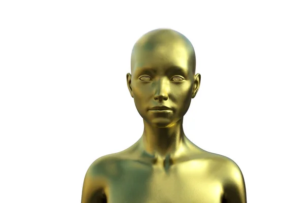 3D renderowania portret złotej łysej kobiety na białym tle. — Zdjęcie stockowe
