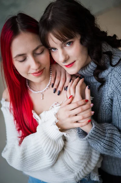 Portrait Jeunes Femmes Caucasiennes Couple Lgbt — Photo