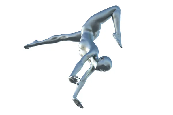 白い背景に銀のはげ女性の体操選手の3Dレンダリングは スタンドをやって — ストック写真