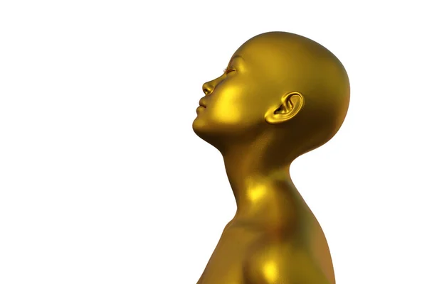 3D描绘了一个白色背景的金光闪闪的女人的肖像 — 图库照片
