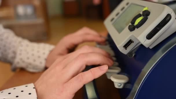 Blind Woman Using Braille Typewriter — Stock Video