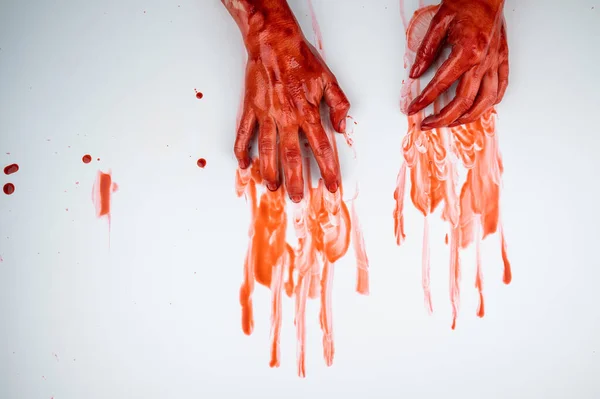 Kvinnliga Händer Blod Vit Bakgrund — Stockfoto