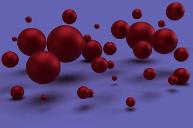 3 boyutlu görüntüleme. Leylak arkaplanda kırmızı kabarcıklar