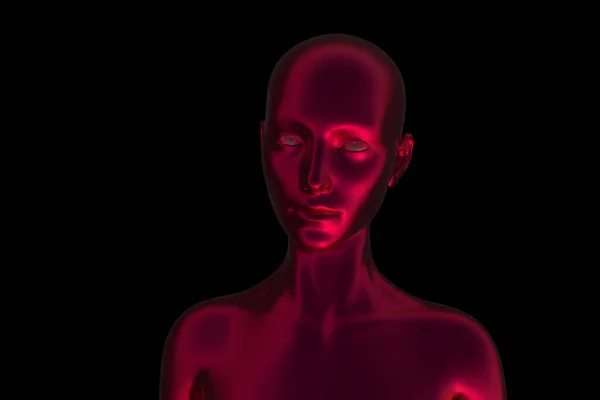 白い背景に赤いはげの女性の3Dレンダリングの肖像画 — ストック写真