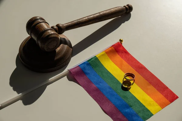 Legalización Matrimonios Entre Personas Del Mismo Sexo Arco Iris Bandera —  Fotos de Stock