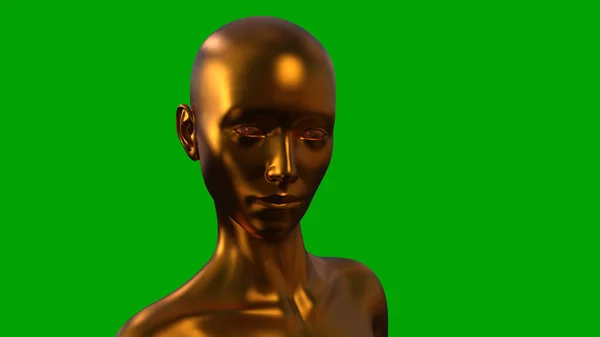 Рендеринг Портрет Золотой Лысой Женщины Зеленом Фоне — стоковое фото