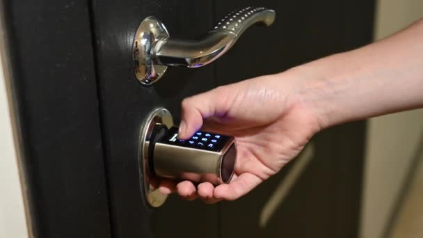 Woman Opens Combination Lock Door Apartment Keyless Entry — Stock Video