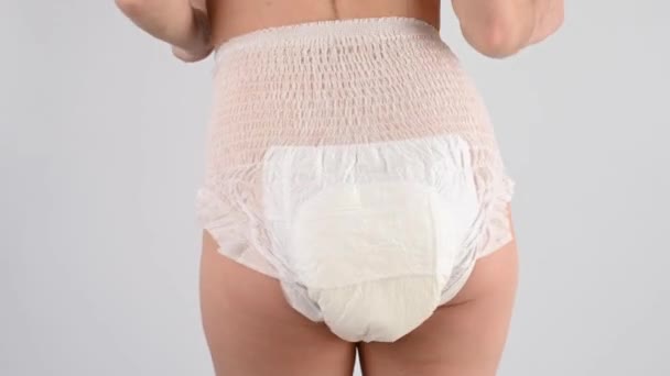 Faceless Woman Dances Adult Diapers Incontinence Problem — Stock Video