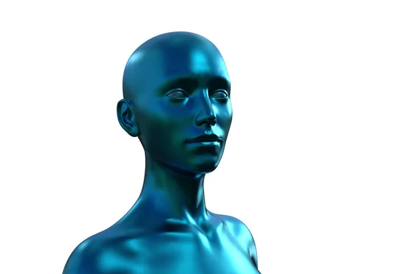 Ilustração Retrato Uma Mulher Careca Azul Sobre Fundo Branco — Fotografia de Stock
