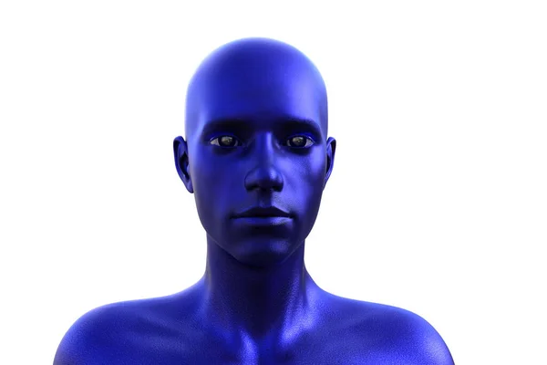 Визуализация Портрет Голубого Лысого Человека Белом Фоне — стоковое фото