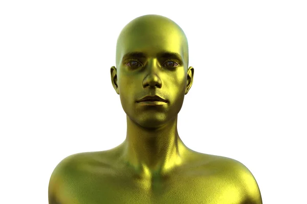 Renderização Retrato Homem Careca Ouro Sobre Fundo Branco — Fotografia de Stock