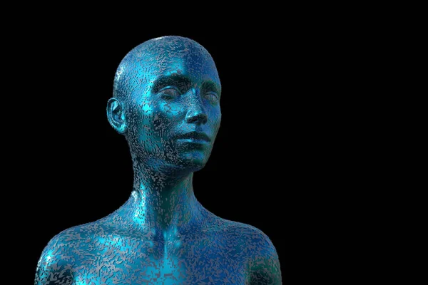 Иллюстрация Портрет Голубой Лысой Женщины Черном Фоне — стоковое фото