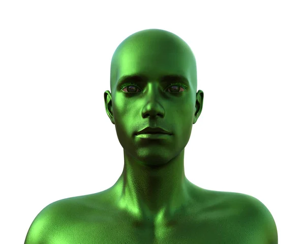 Renderowanie Portret Zielonego Łysego Mężczyzny Białym Tle — Zdjęcie stockowe