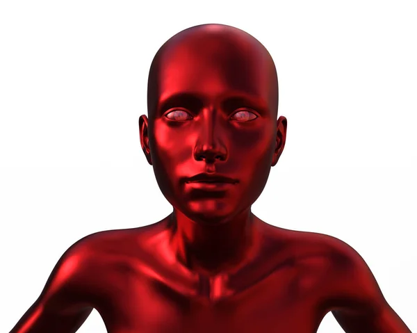 3D描绘了一个白色背景的红色秃头女人的肖像 — 图库照片