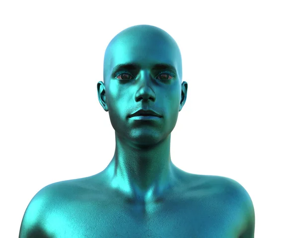 Renderização Retrato Homem Careca Azul Sobre Fundo Branco — Fotografia de Stock
