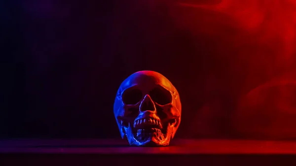 Menschenkopf Rosa Und Blauem Rauch Auf Schwarzem Hintergrund Halloween — Stockfoto