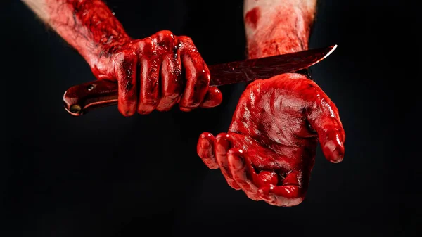 Hombre Sin Rostro Sangre Corta Las Venas Fondo Negro — Foto de Stock