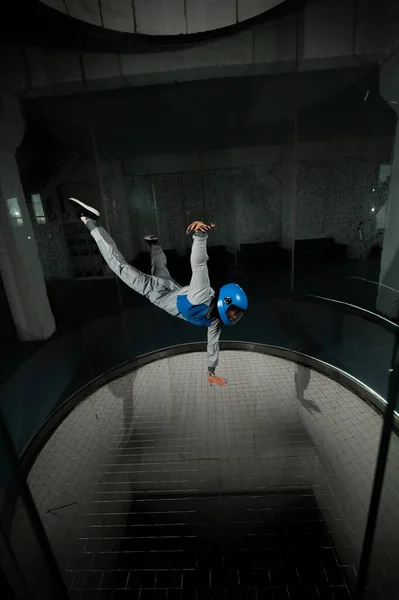 Woman Flies Wind Tunnel Free Fall Simulator — Stock Photo, Image