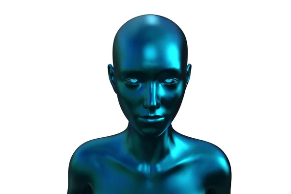 Ilustración Retrato Una Mujer Calva Azul Sobre Fondo Blanco — Foto de Stock